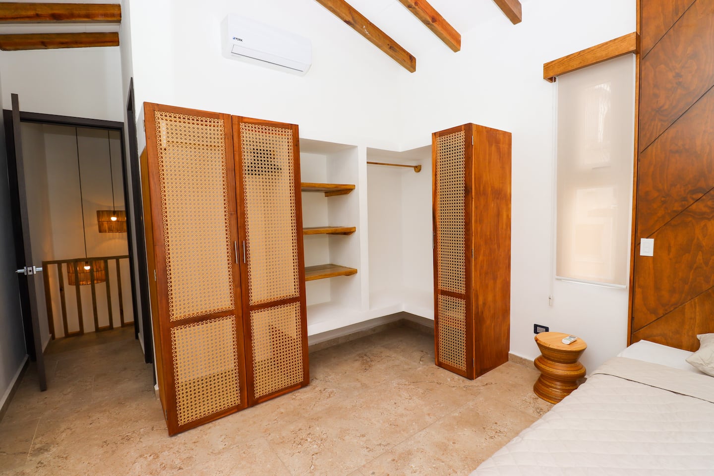 Master bedroom storage and private-bath entry
